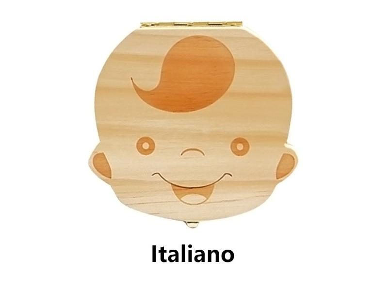 Spanish English Baby Wood Tooth Box For Milk Teeth Storage Carousel 1