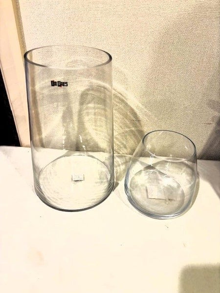 Two clear glass vases: IM Pres & Teddytimes; two sizes (2019S) Carousel 1