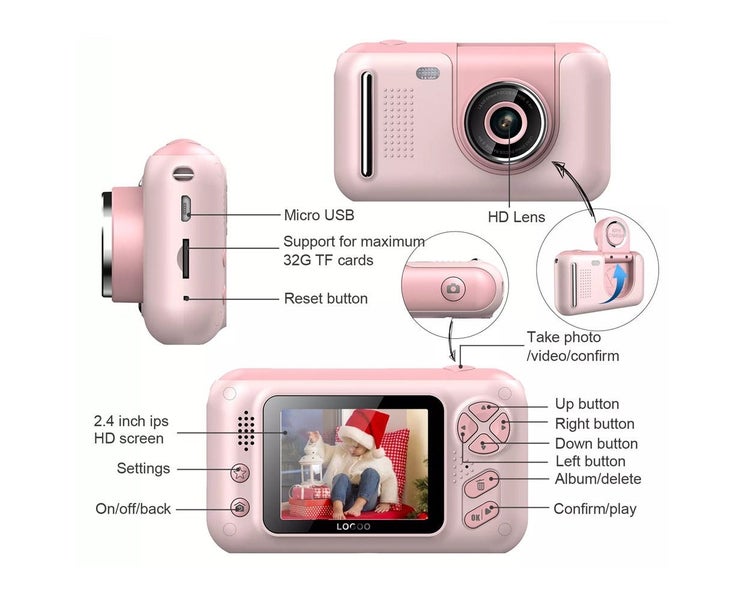 1080P Handheld 2.4 Inch HD Screen ChildrenË‡L»s Digital Camera - Pink Carousel 8