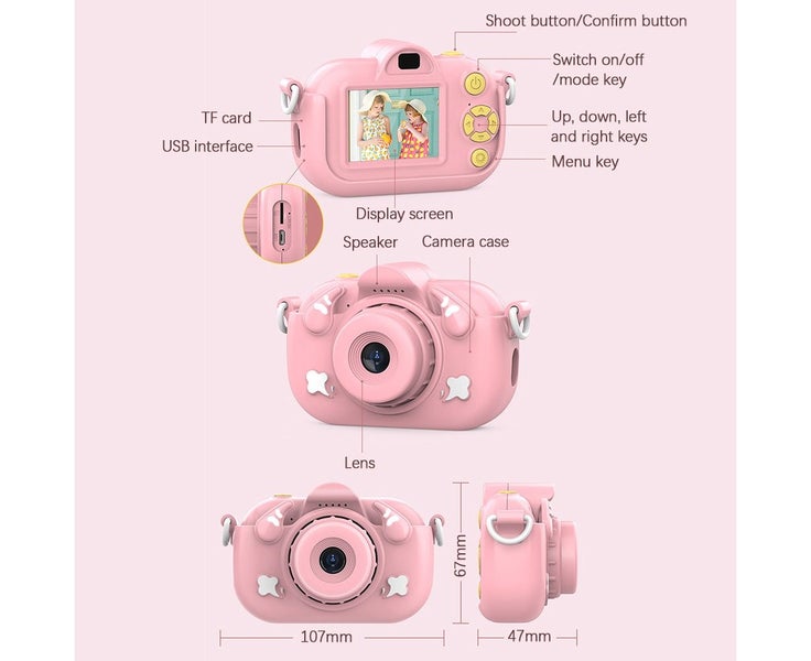 1080P Digital Camera Kids Camera 12MP Children Camera Kids Dual Lenses Selfie Carousel 6