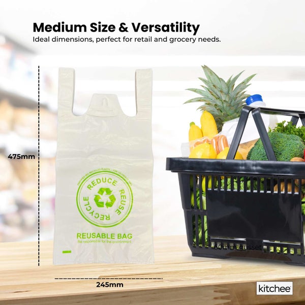 1000x Medium Reusable Plastic Singlet Shopping Bags 80% Recycled 38UM Compliant Carousel 2
