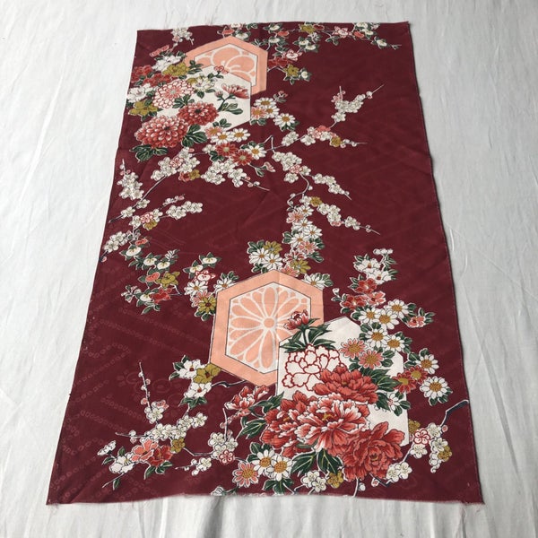 Vintage Silk Japanese Floral Fabric Piece Carousel 1