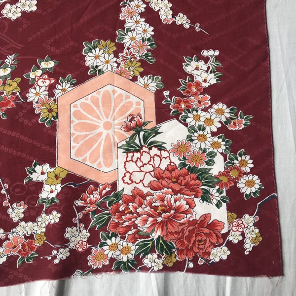 Vintage Silk Japanese Floral Fabric Piece Carousel 14