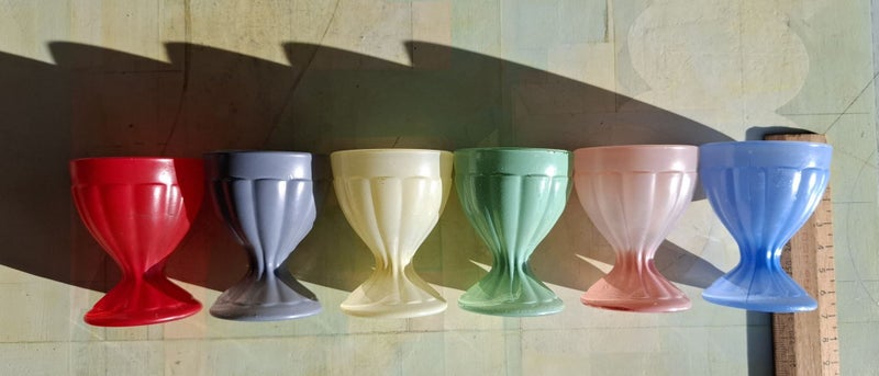 Six vintage glass painted egg cups - beautiful condition62997789628930111