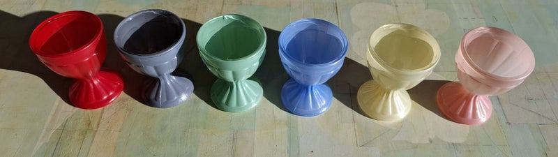Six vintage glass painted egg cups - beautiful condition62997789628930112