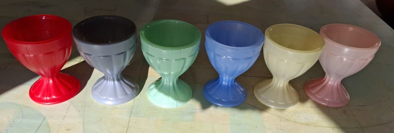 Six vintage glass painted egg cups - beautiful condition62997789628930113