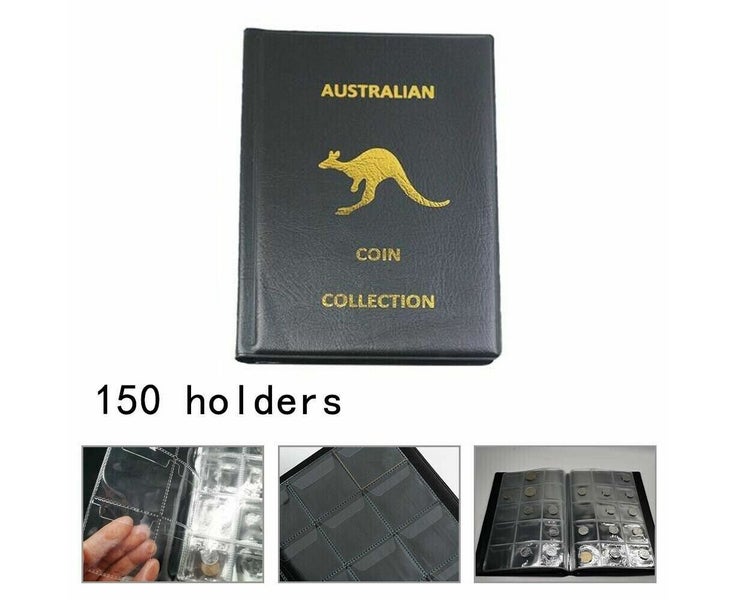 150 Coins Coin Album Australian Coin Collection Folder Book Holds Black Gold Carousel 1