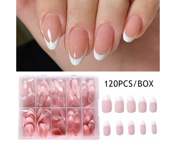 120Pcs Full Cover Press On Nails Nail Extension Almond False Nails French Whi Carousel 1