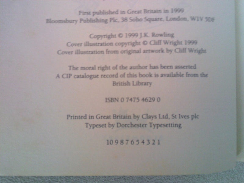 Harry Potter And The Prisoner Of Azkaban First Printing Clays UK62998256085378111