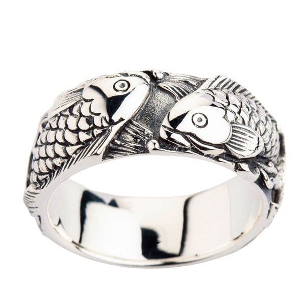 Sterling Silver 925 Fish Koi Mens or Womens Band Ring - Sz 12 or 13 Carousel 1