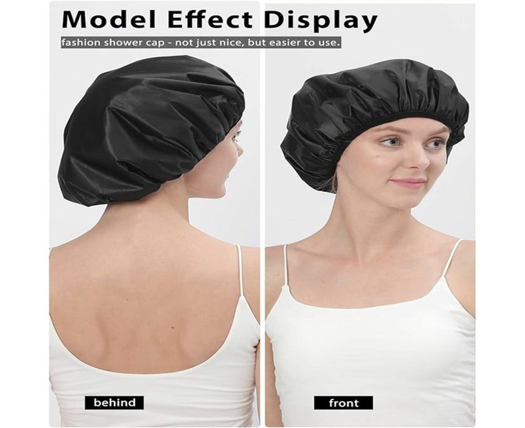 1PC Shower Cap Terry Cloth Lined EVA Exterior Reusable Triple Layer Black Carousel 8