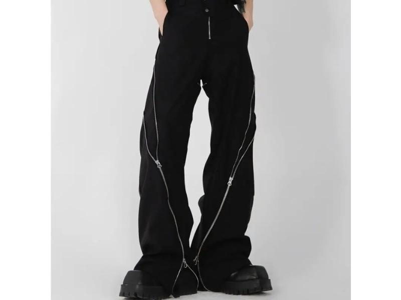 Design Slit Flared Pants Men Black Zipper Vertical Feeling Retro Trousers Carousel 1