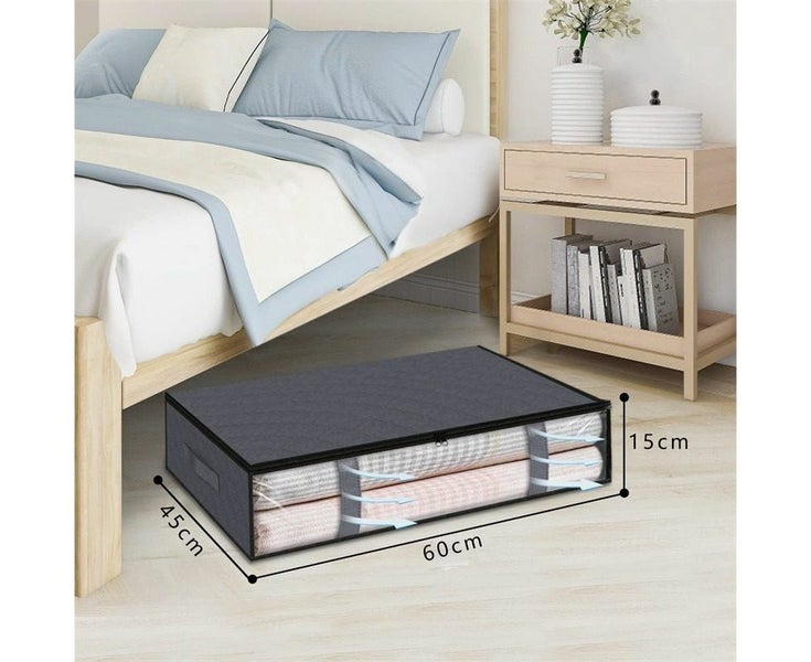 2 PCS Gray Bins Clothes Foldable Blanket Bags Under Bed Space-Saving Durable Carousel 2