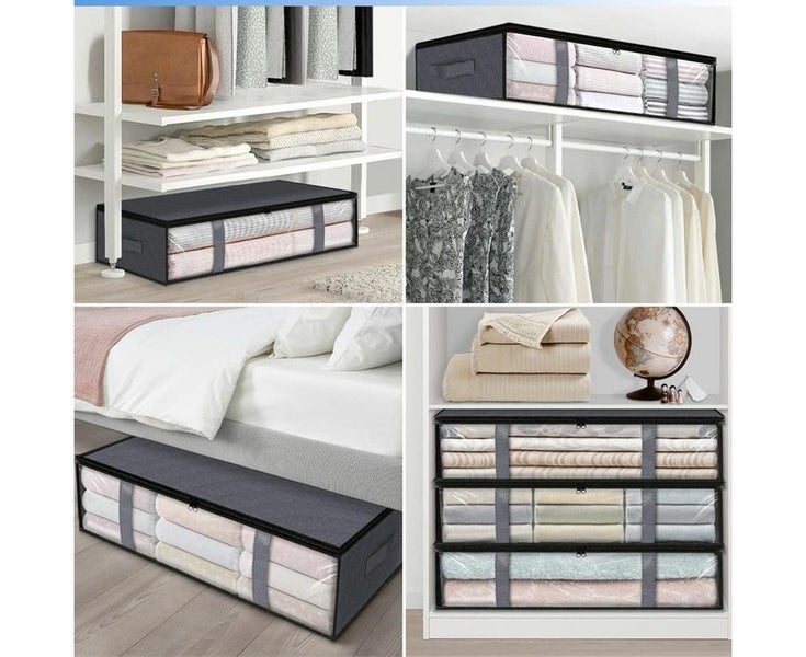 2 PCS Gray Bins Clothes Foldable Blanket Bags Under Bed Space-Saving Durable Carousel 4