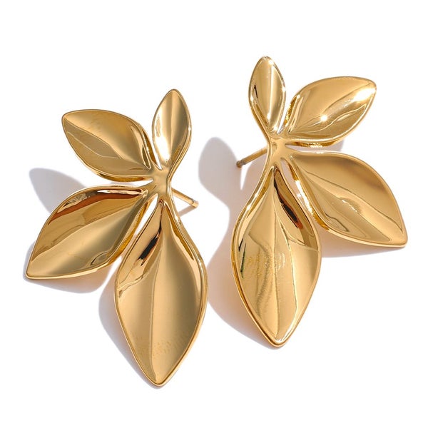 Yhpup Fashion Stainless Steel Leaves Flower Stud Earrings Bright Anti Carousel 1