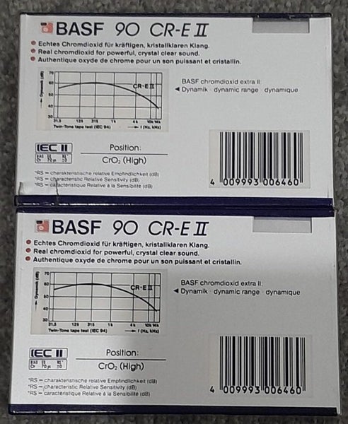 2 x BASF Chromdioxid II 90min Type II Blank Audio Cassette Tapes (Germany) Carousel 2