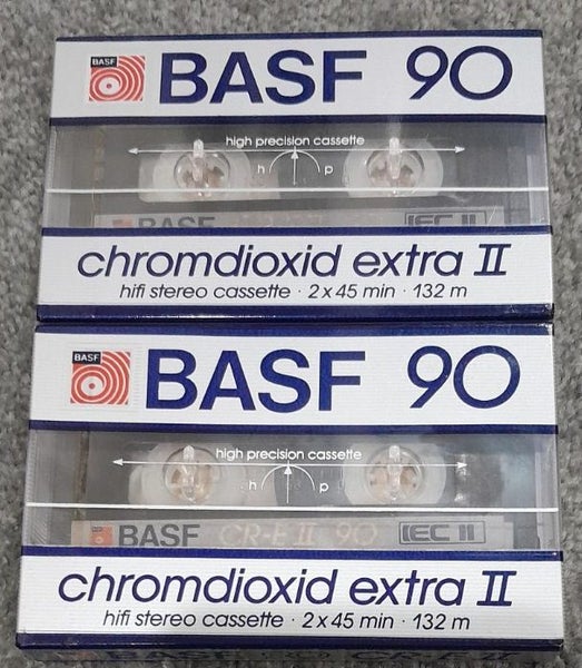 2 x BASF Chromdioxid II 90min Type II Blank Audio Cassette Tapes (Germany) Carousel 1
