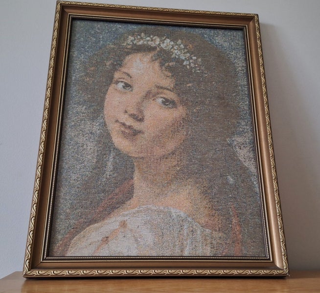 +++ VINTAGE " THE YOUNG GIRL" FRAMED TAPESTRY +++ Carousel 2