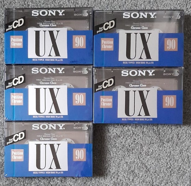 5 X Sony Type II UX 90 min Blank Audio Cassette Tapes (Italy/sealed) Carousel 1
