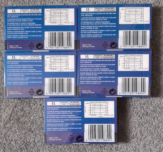5 X Sony Type II UX 90 min Blank Audio Cassette Tapes (Italy/sealed) Carousel 2