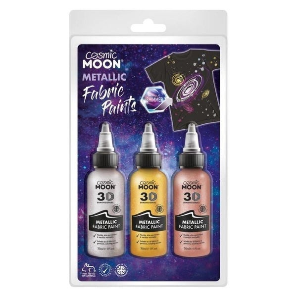 Cosmic Moon Metallic Fabric Paint 3 Pack Colours Clamshell 30ml Costume Make Up Carousel 1