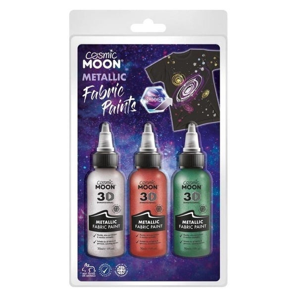 Cosmic Moon Metallic Fabric Paint 3 Pack Colours Clamshell 30ml Costume Make Up Carousel 2
