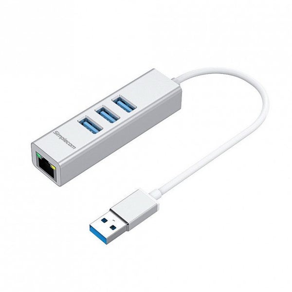 Simplecom CHN420 Silver Aluminium 3 Port SuperSpeed USB HUB with Gigabit Ethe... Carousel 1