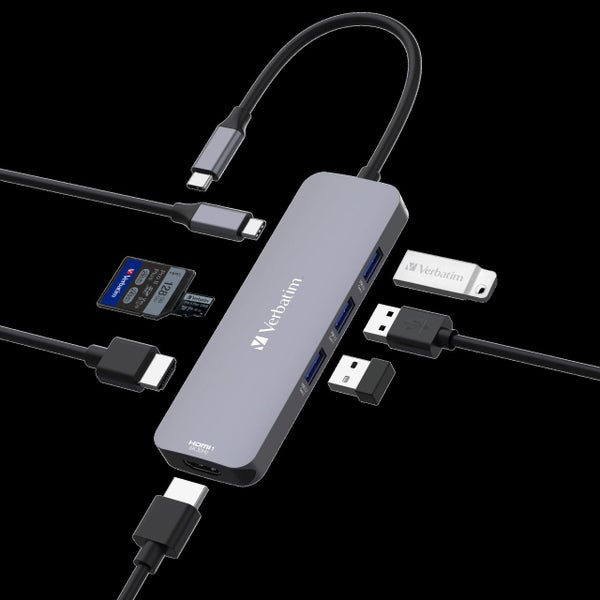 Verbatim USB-C Pro Multiport Hub 8 Ports,2 x HDMI, 3 x USB-A 3.2 Gen1, 1 x SD Carousel 1