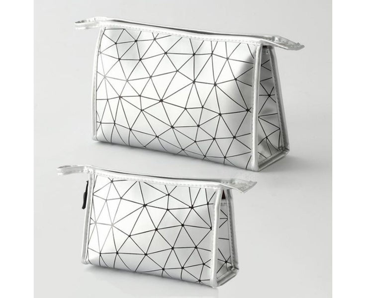 2pcs PU cosmetic bag waterproof travel storage bag-Silver Carousel 1