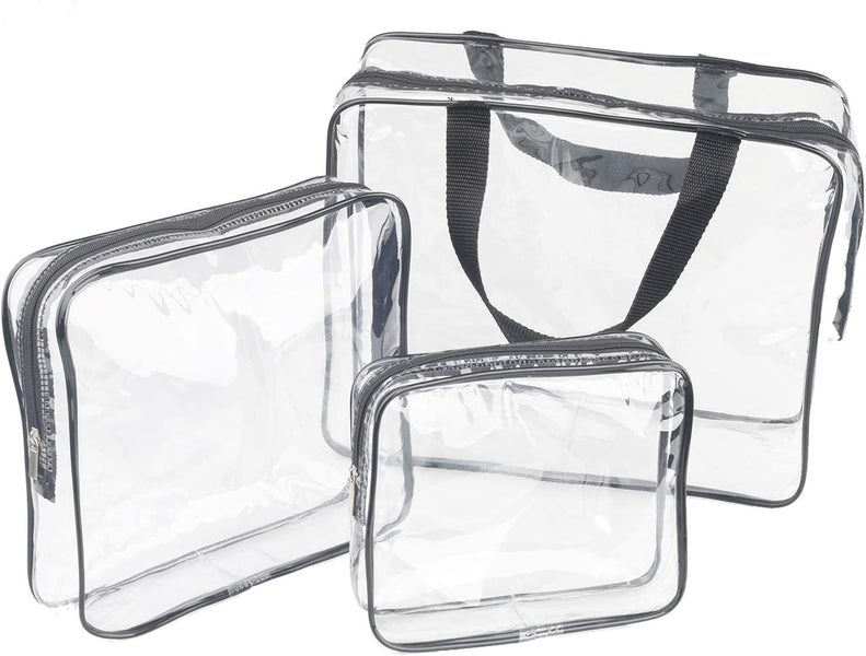 3 Pieces Large Clear Travel Bags for Toiletries, Waterproof Clear Plastic Cos Carousel 1