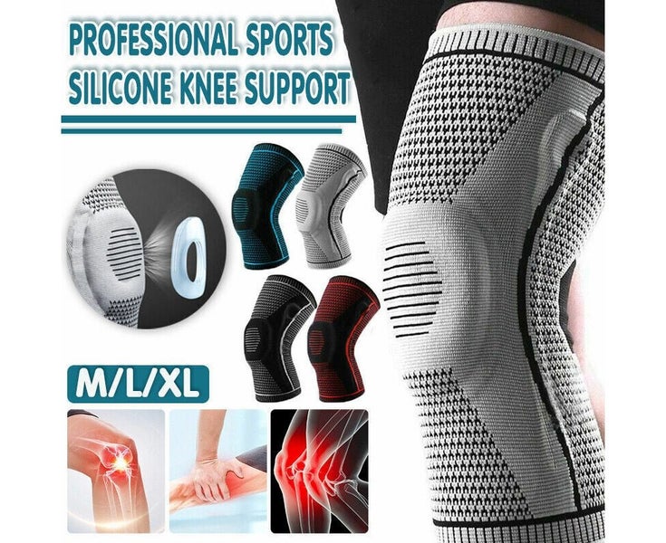 2Pcs Knee Brace Knee Compression Sleeve Sports Silicone Knee Support-Gray-XL Carousel 2