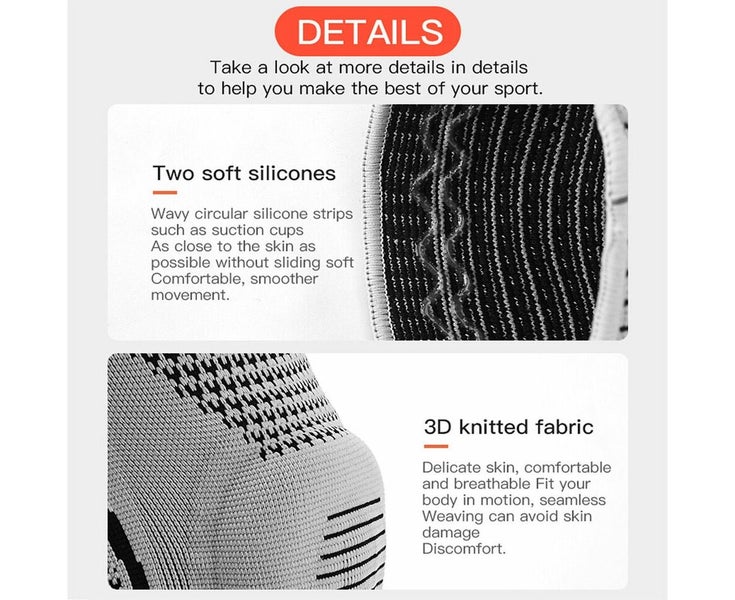 2Pcs Knee Brace Knee Compression Sleeve Sports Silicone Knee Support-Gray-XL Carousel 8