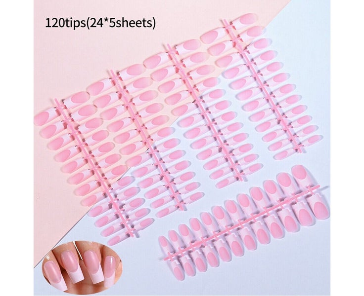 2Sets 120PCS Press On Nails Artificial Tips French White Line Nail Extension Carousel 2