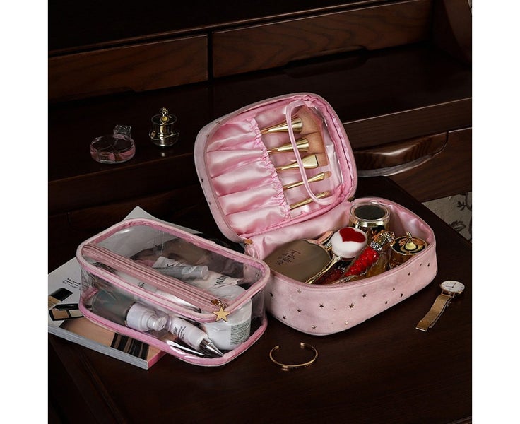 2Pcs Large Makeup Bag Zipper Pouch Travel Toiletry Bag Cosmetic Case Organize Carousel 2