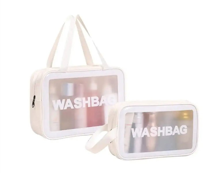 2Pcs PVC Cosmetic Bag Waterproof Makeup Travel Toiletry Bags White Carousel 1