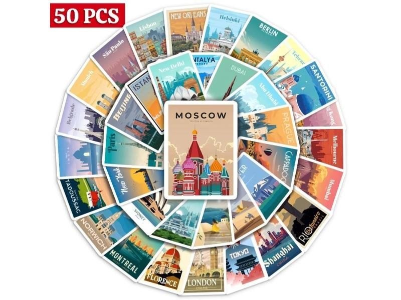 World Landmark Famous City Buildings Stickers Travel Beautiful Scenery PVC Carousel 1