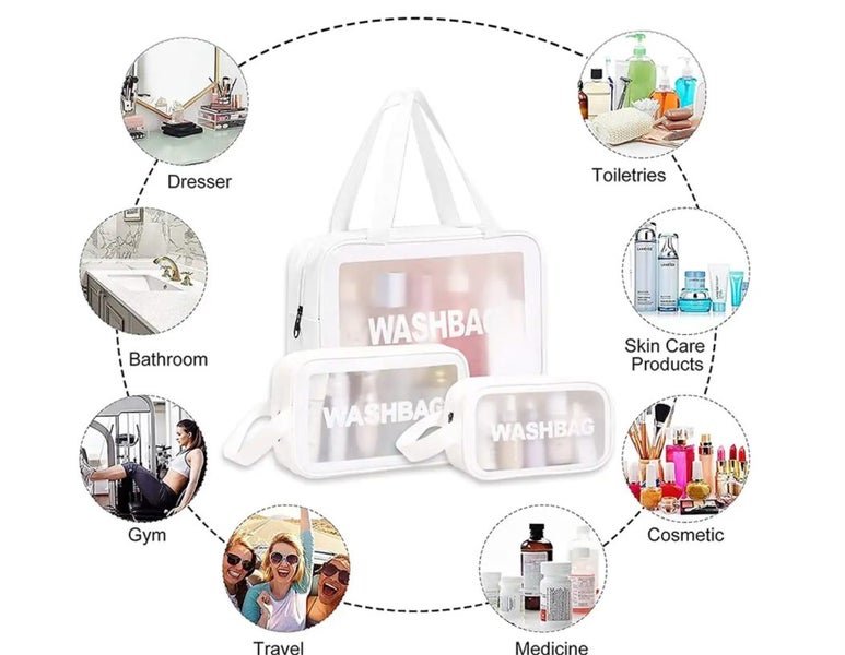 3Pcs PVC Cosmetic Holder Bag Makeup Storager Travel Toiletry Wash Bags Set Wh Carousel 2