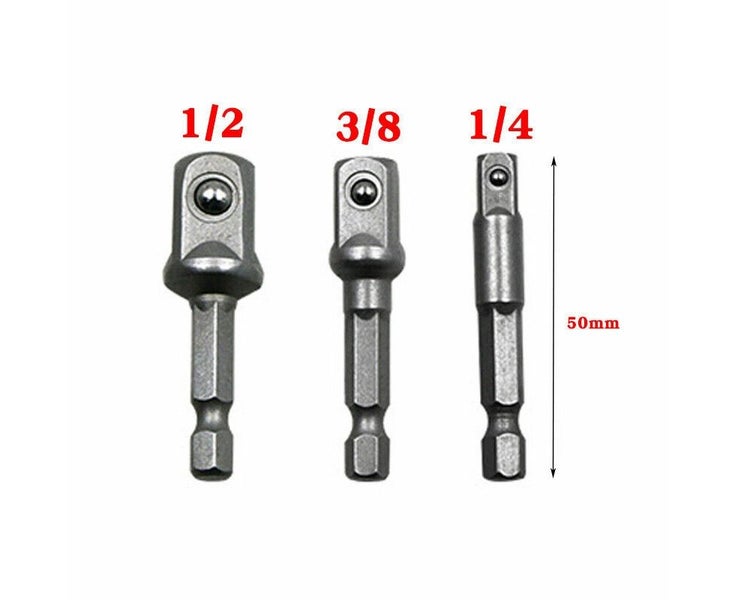 3Pcs Socket Adapter Drill BIts Set 1/4" 3/8" 1/2" Hex Shank Impact Driver Too Carousel 2