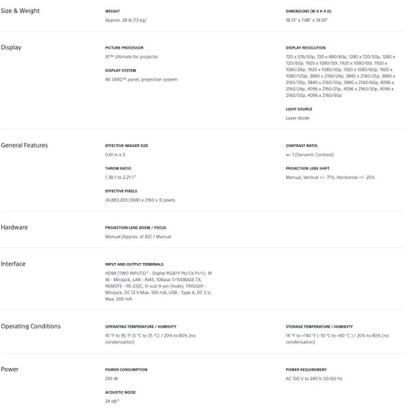 Sony BRAVIA VPL-XW5000ES Home Theatre Laser Projector (4K 60hz) Brand New Carousel 14