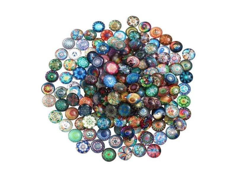 100pcs Gold Decor Round Glass Mosaic Crafts With Mixed Flower Pattern For DIY Carousel 1