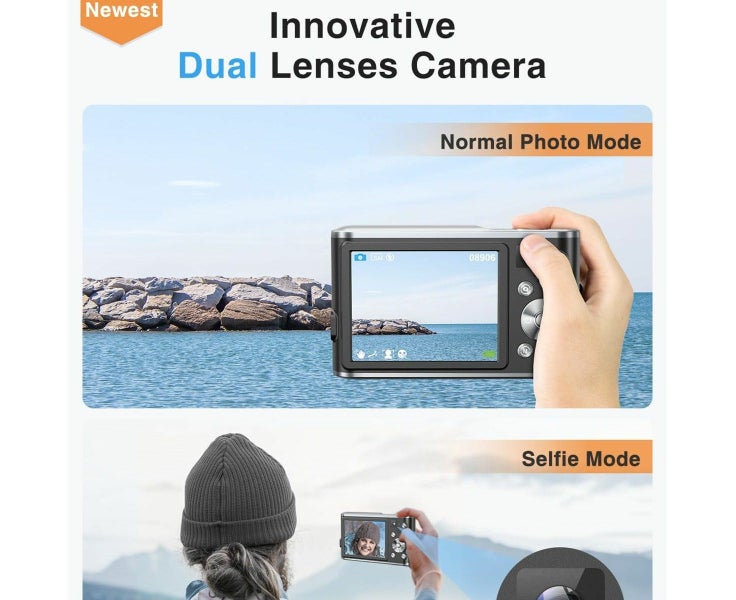 4K Digital Camera, 48MP Autofocus Kids Camera Selfie with Front and Rear Dual Carousel 2