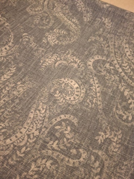 Linen fabric in denim blue with a subtle paisley pattern Carousel 2