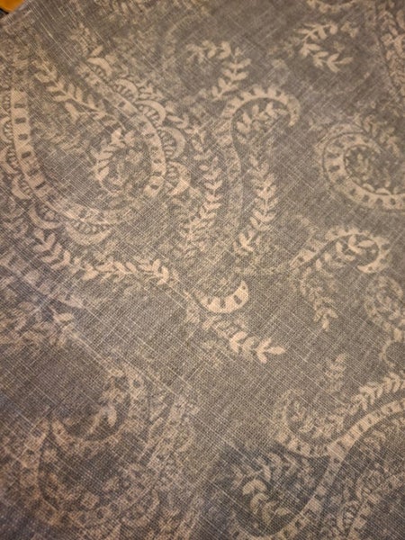 Linen fabric in denim blue with a subtle paisley pattern Carousel 1