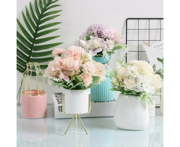 Artificial Flowers, Fake Peony Silk Hydrangea Bouquet Decor Plastic Carnation Carousel 5