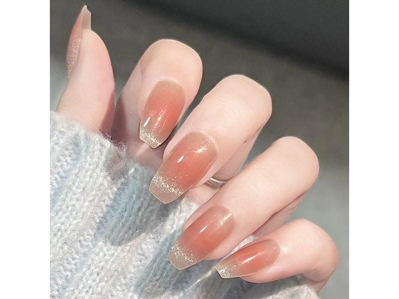 24pcs Detachable Red Wine False Nails With Glue Full Cover Acrylic Tips Carousel 1