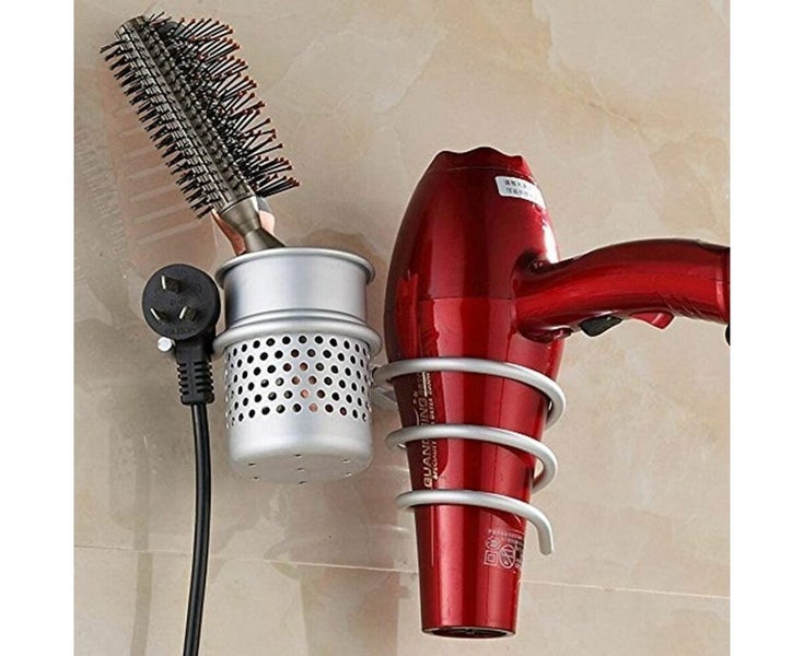 Bathroom Wall-mounted Hair Dryer with Comb Holder Rack Stand Set Organizer Carousel 2