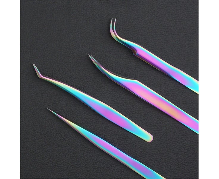 4PCS Set Eyelash Extension Tweezers False Eye Lash Clip Remover Curved Pointe Carousel 2