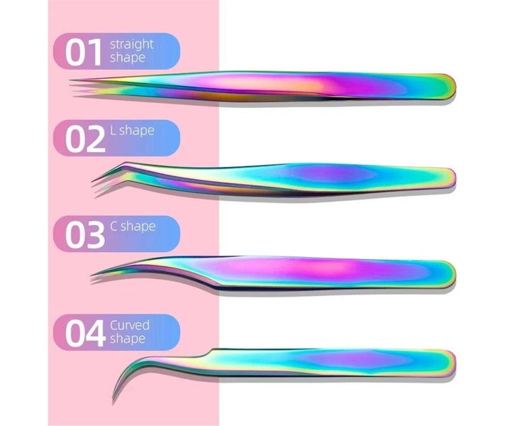 4PCS Set Eyelash Extension Tweezers False Eye Lash Clip Remover Curved Pointe Carousel 7
