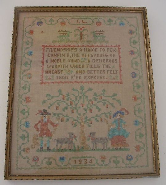 Friendship A Vintage Framed 1934 Cross Stich Carousel 1