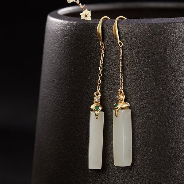 Rose Gold Plated Sterling Silver Hetian Jade Drop Earrings | Gift Boxed Carousel 1